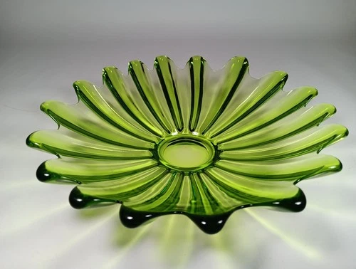Vintage 1960s Federal Glass Celestial Limelight Green Flower Fruit Bowl 11" MCM