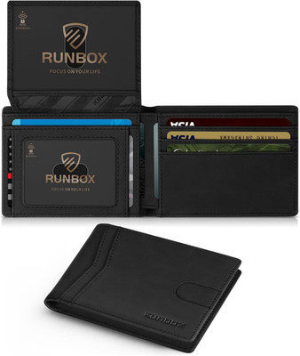 RUNBOX Wallet for Men -Slim Rfid Leather Mens Bifold Novelty Wallets 2 ID Window