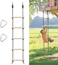 Rope Ladder for Kids Climbing Obstacle Wooden Swing Rope Ladder with 2 Hooks for