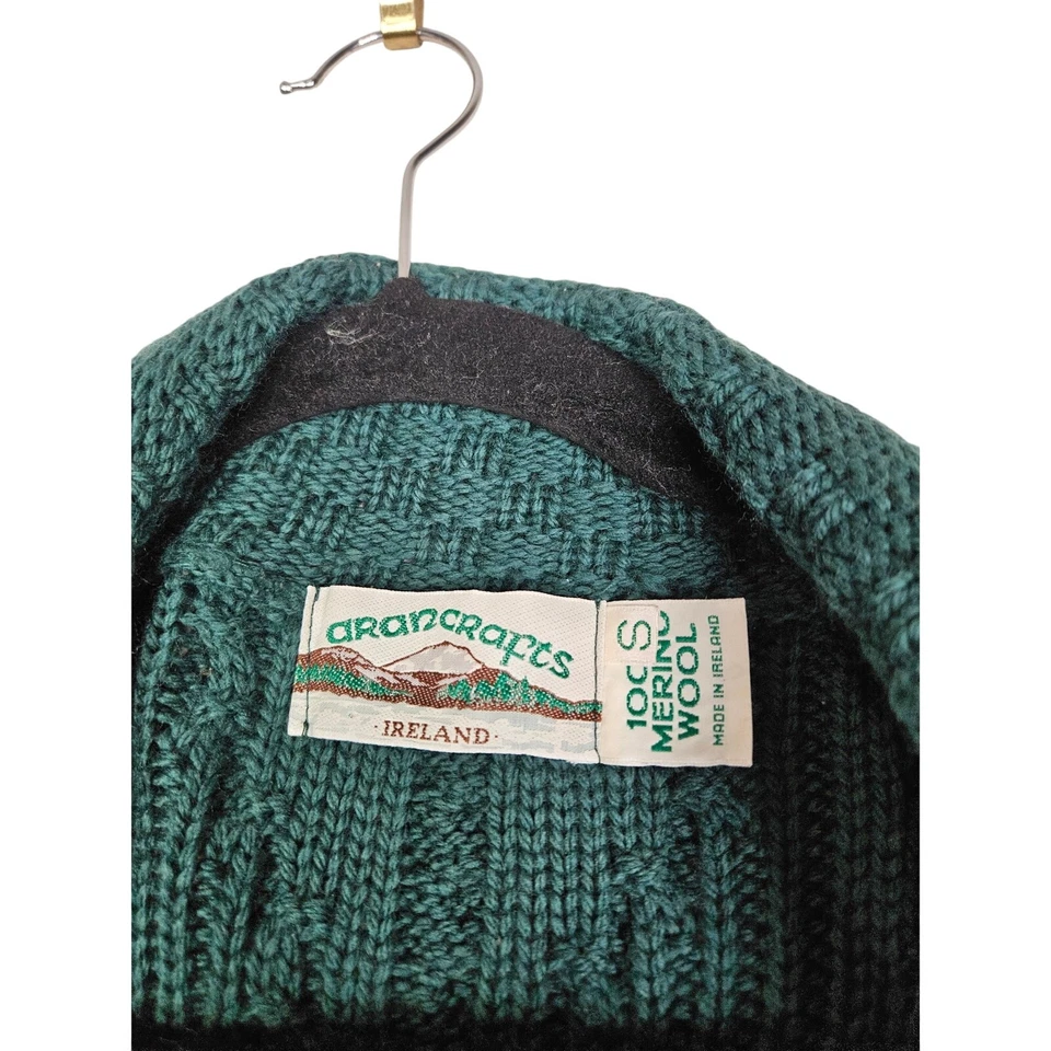 Aran Crafts S Merino Wool Dark Forest Green Long Sweater Cardigan Coat Irish - Image 3 of 3