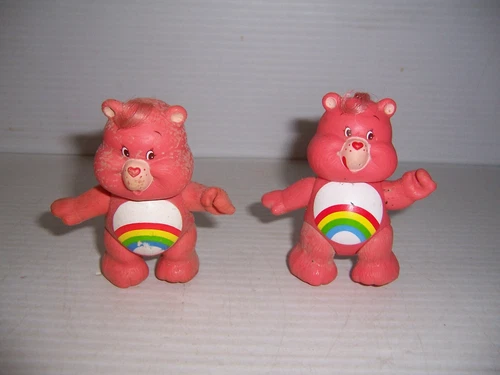 Vintage Lot of 2 Care Bears Cheer Bear 3.5" Poseable Vinyl  Figures 