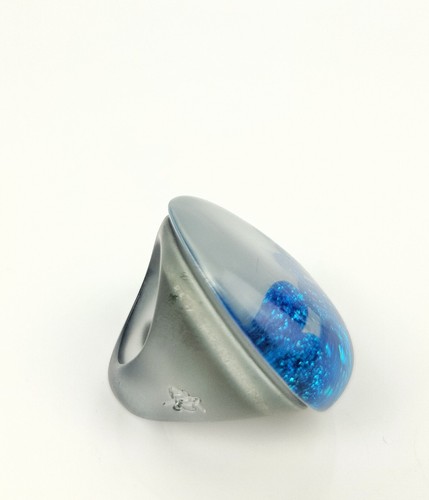 Sobral Rare Retired Urano Planet Fashion Blue Glitter Artist Made Ring Size 6.75 - Picture 3 of 6