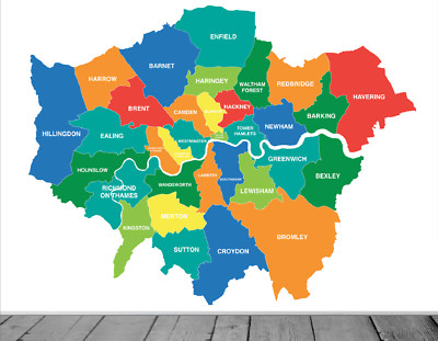 Karte von London Stadtteile selbstklebende Tapete Wandbild Feature Hintergrund für Büro