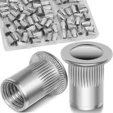 100 Pcs Stainless Steel M5 Rivet Nuts Flat Head Rivnut Threaded Insert Nutsert
