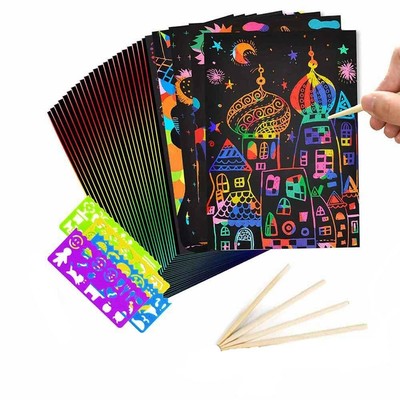 Rainbow scratch paper 20 sheets , 4 utensils , 2 wood pencils 