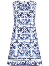 Dolce & Gabbana Blue White Floral Majolica-print shift mini dress  IT 42 / US 6