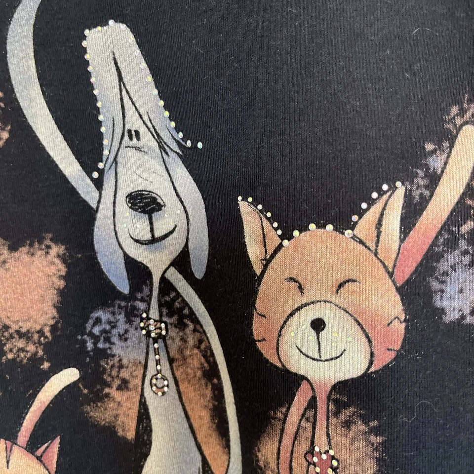 Camisa informal manga 3/4 para mujer mediana negra con lazo Wow gato perro amante Foto 2 de 4