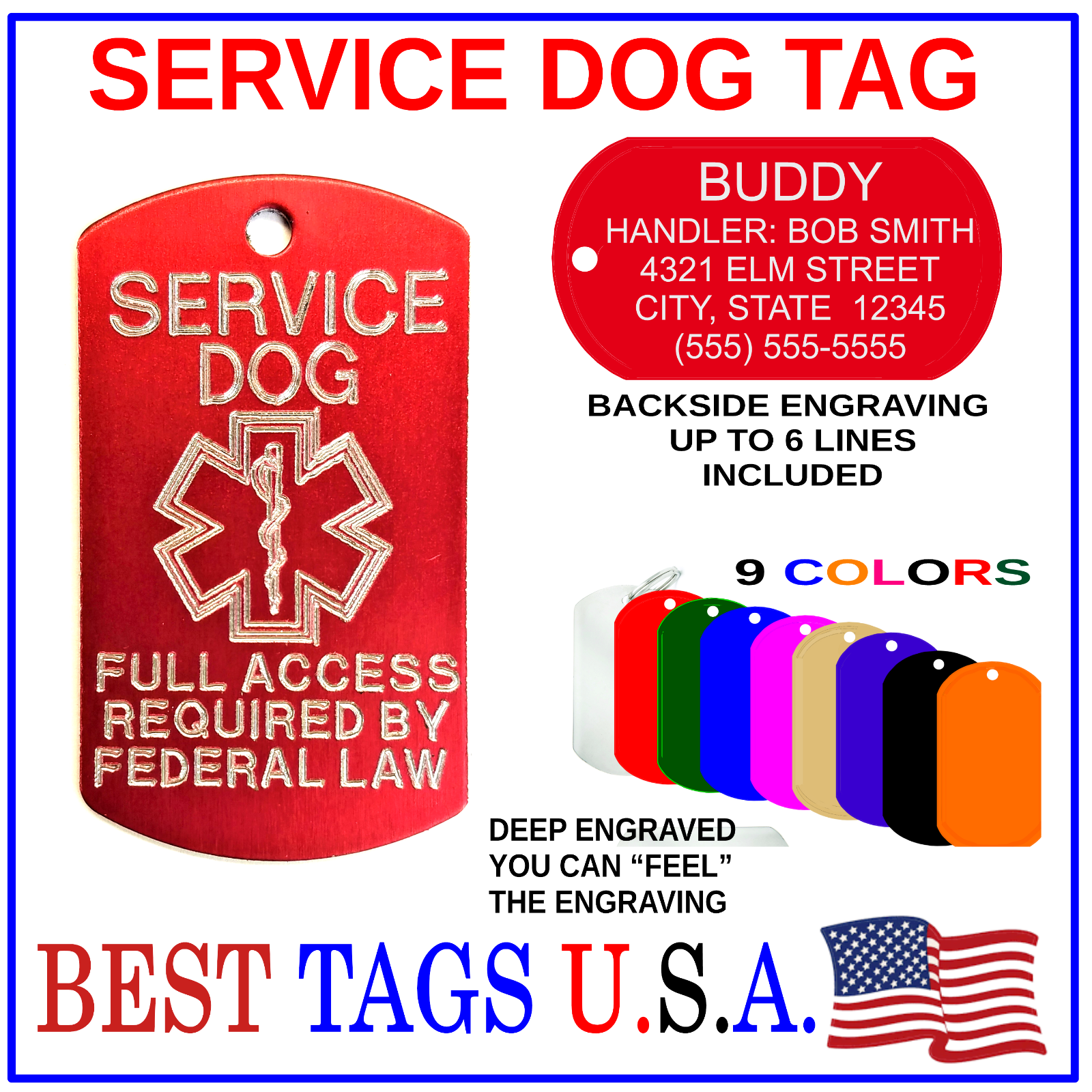 PREMIUM Service Dog Collar Tag Personalized Engraved Made in USA5.95