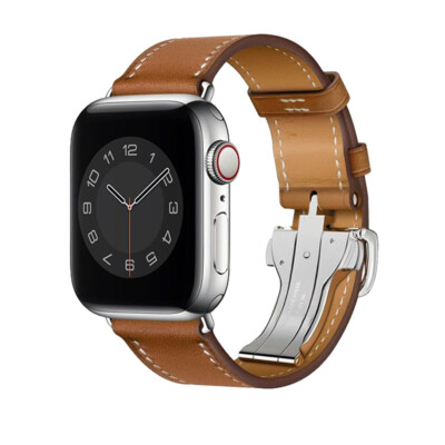 Deployment Buckle Leather Band for Apple Watch 11 10 9 8 7 6 5 SE 42/45/46/49mm