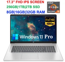 2025 HP Pavilion Laptop 17.3" FHD AMD Ryzen 5 Upto 32GB RAM 2TB SSD Win 11Pro