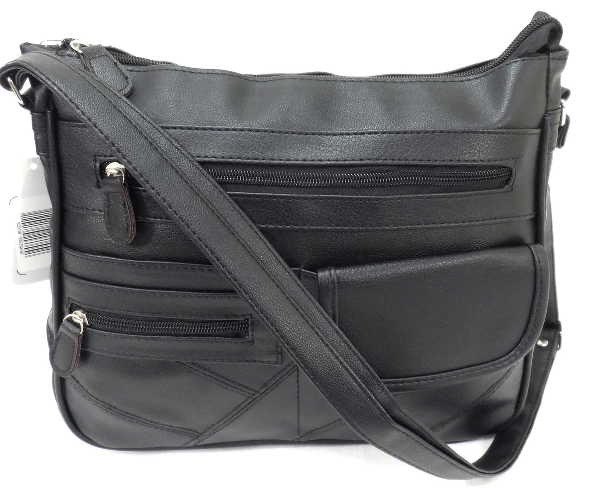 Womens Ladies Black PU Leather Cross body Bag Long Shoulder Strap