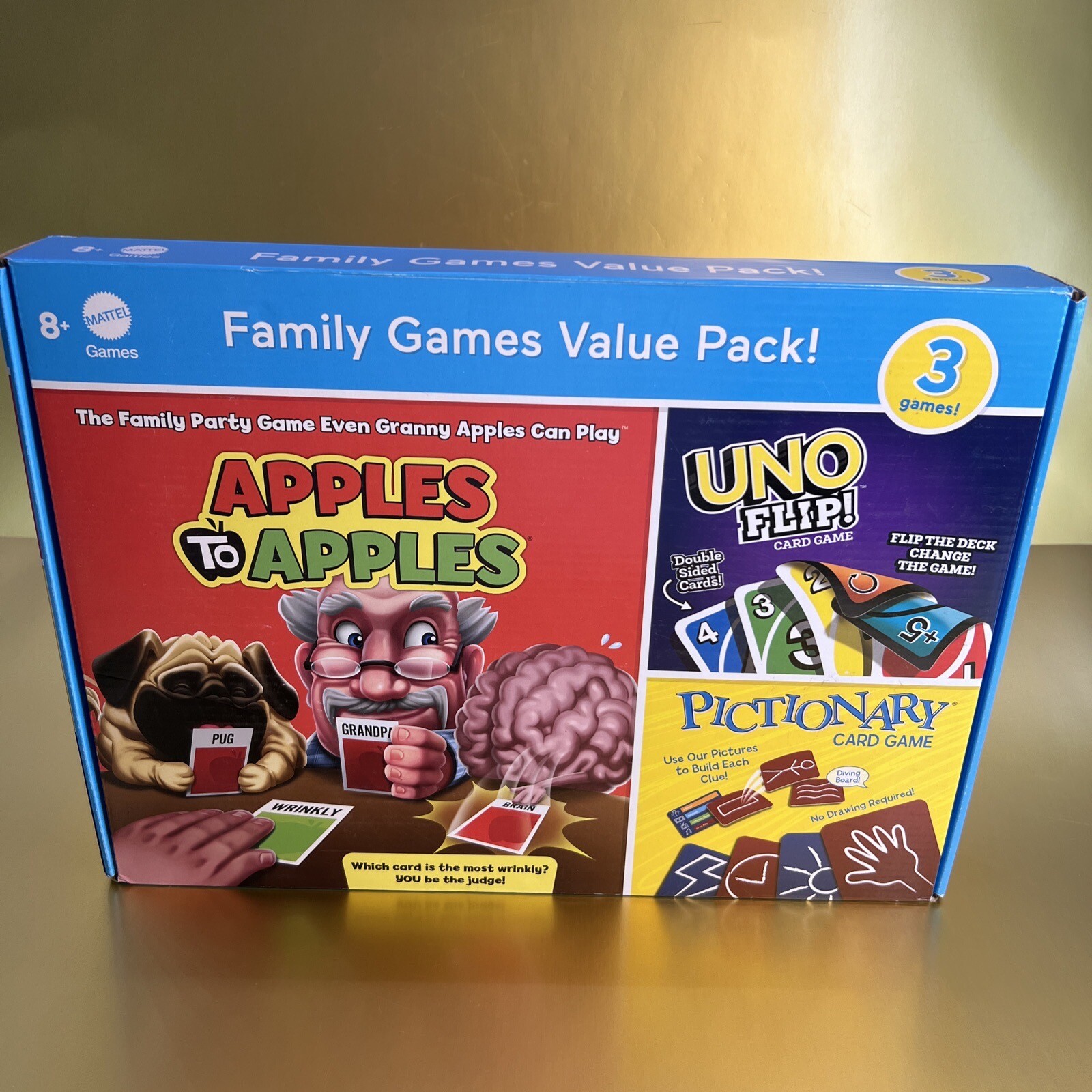 Discover the Family Fun Value Pack with Apples to Apples UNO FLIP and Pictionary Games-image