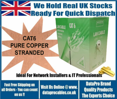 NEU 305 m Cat6 Stranded UTP Netzwerk UTP Kabel Rolle LSOH GRAU 1000 Fuß VOLLKUPFER
