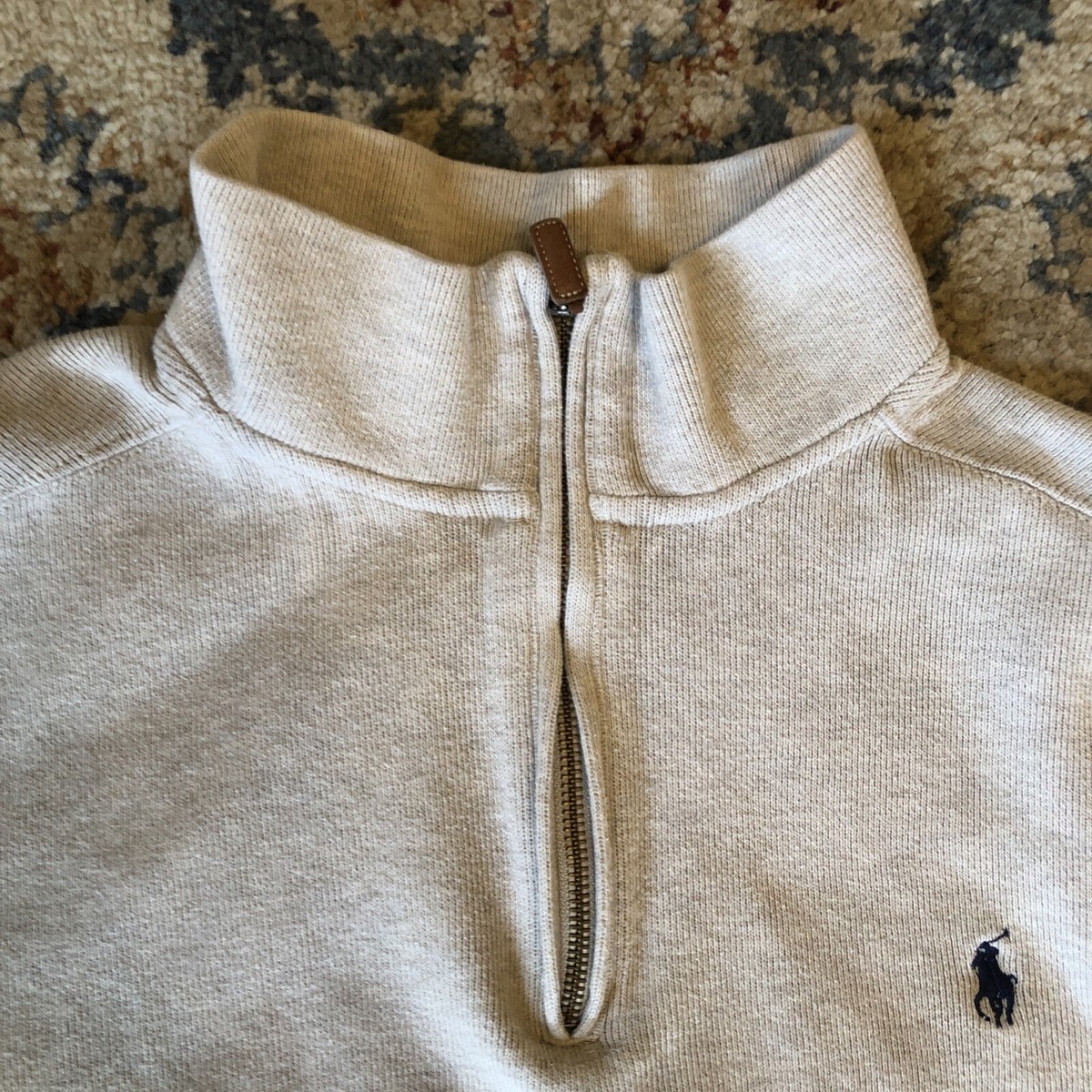 Polo Ralph Lauren Beige Quarter Zip Pullover Sweatshirt Mens
