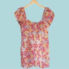 NWT Lulus Sweetest Essence Blush Floral Jacquard Puff Sleeve Mini Dress Size L