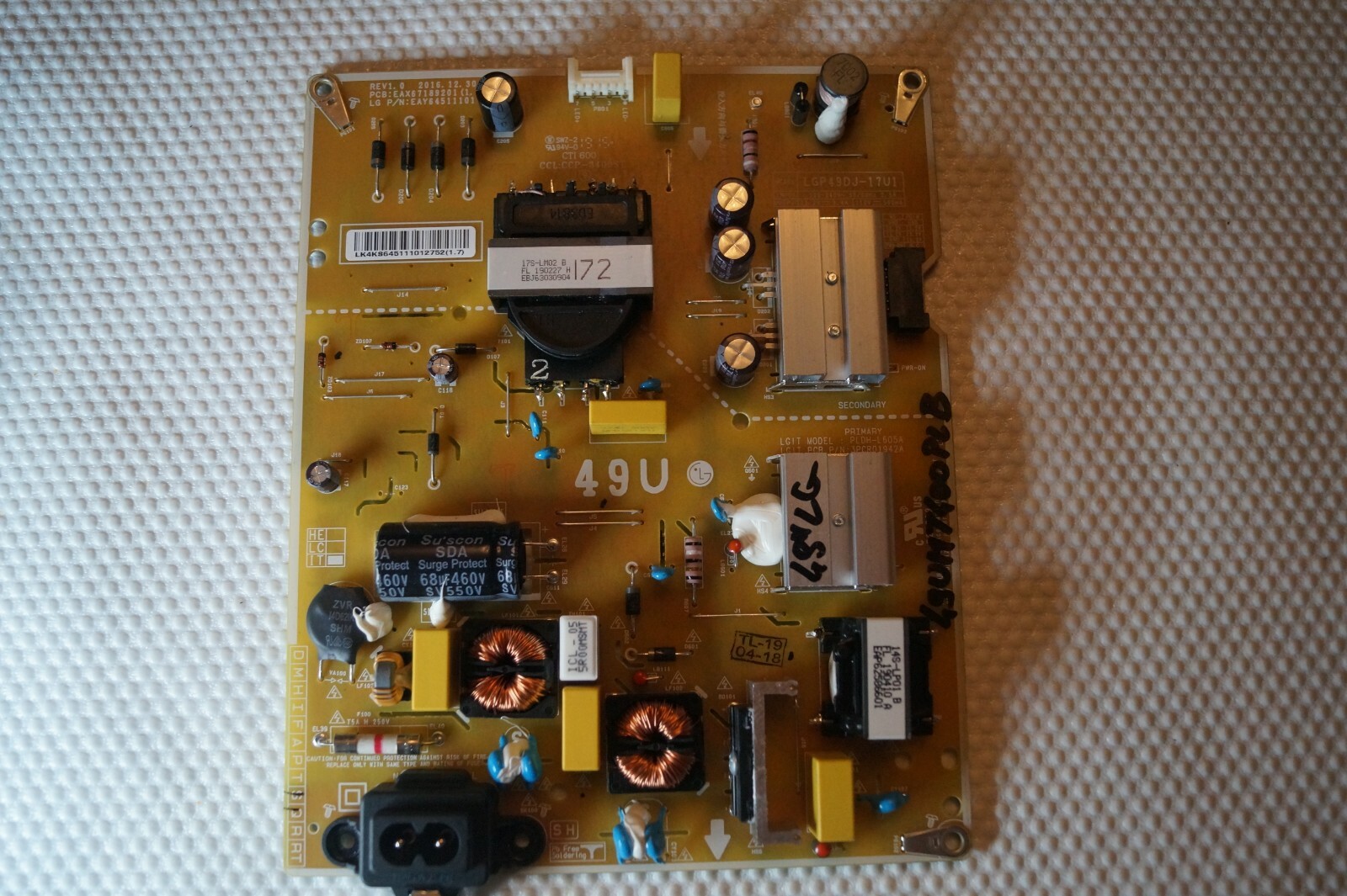 49UM7400PLB PSU POWER SUPPLY BOARD EAY64511101 EAX67189201(1.6) FOR 49"" LG TV