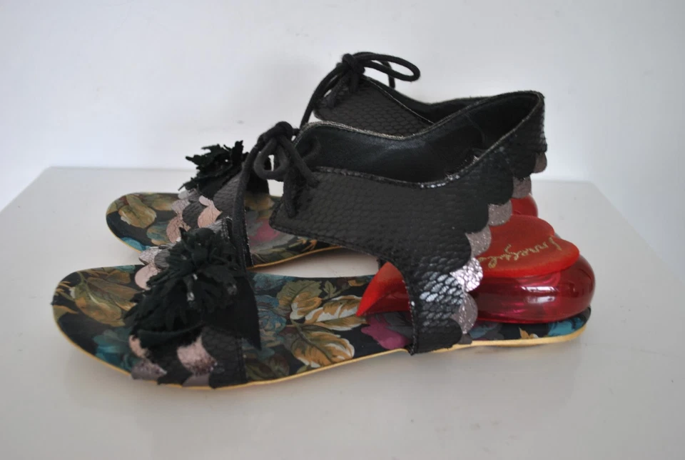 Negro Cordones Correa Única Mujer Corazón Tacones Andalos Talla 4 (37) Elección Irregular Foto 4 de 4