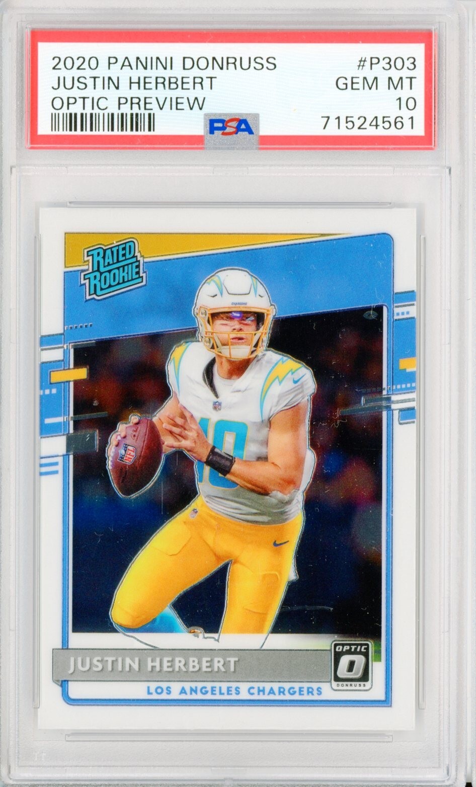 2020 Panini Donruss Optic Preview JUSTIN HERBERT P303 Fanatics RC Rookie PSA 10