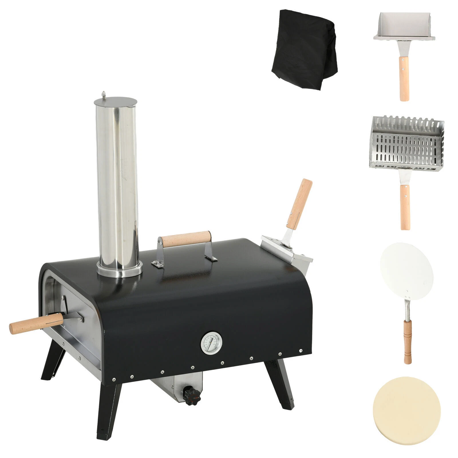 Outsunny Outdoor Pizza Oven with Rotating Stone, 12" Wood Fired Pizza Maker