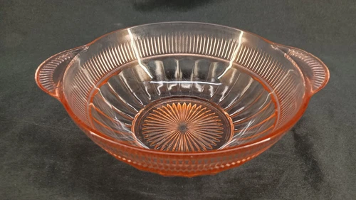 Vintage Pink Depression Glass Handled Candy Dish Bowl 6.5" dia with Handles