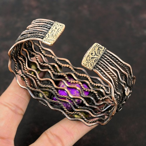 Copper Natural Purple Sea Sediment Jasper Wire Wrapped Flower New Bangle Jewelry - Picture 5 of 6