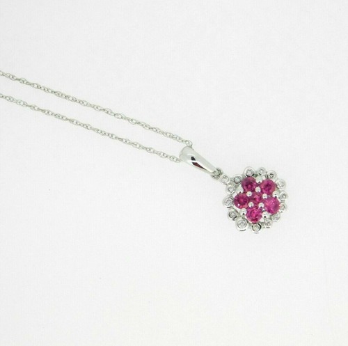 14k Weißgold echter natürlicher Rubin und Diamant runder Heiligenschein Anhänger (#J5088) - Bild 1 von 8