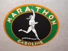 VINTAGE MARATHON GASOLINE + RUNNING MAN 11 3/4" PORCELAIN METAL GAS OIL RUN SIGN