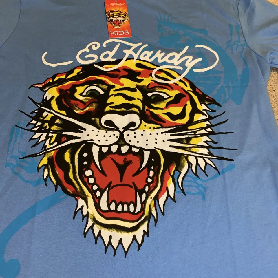 Camisa Ed Hardy Niños Niños Grande Tigre Gráfico Tatuaje Arte Ed Hardy 18-20 Azul Foto 2 de 4