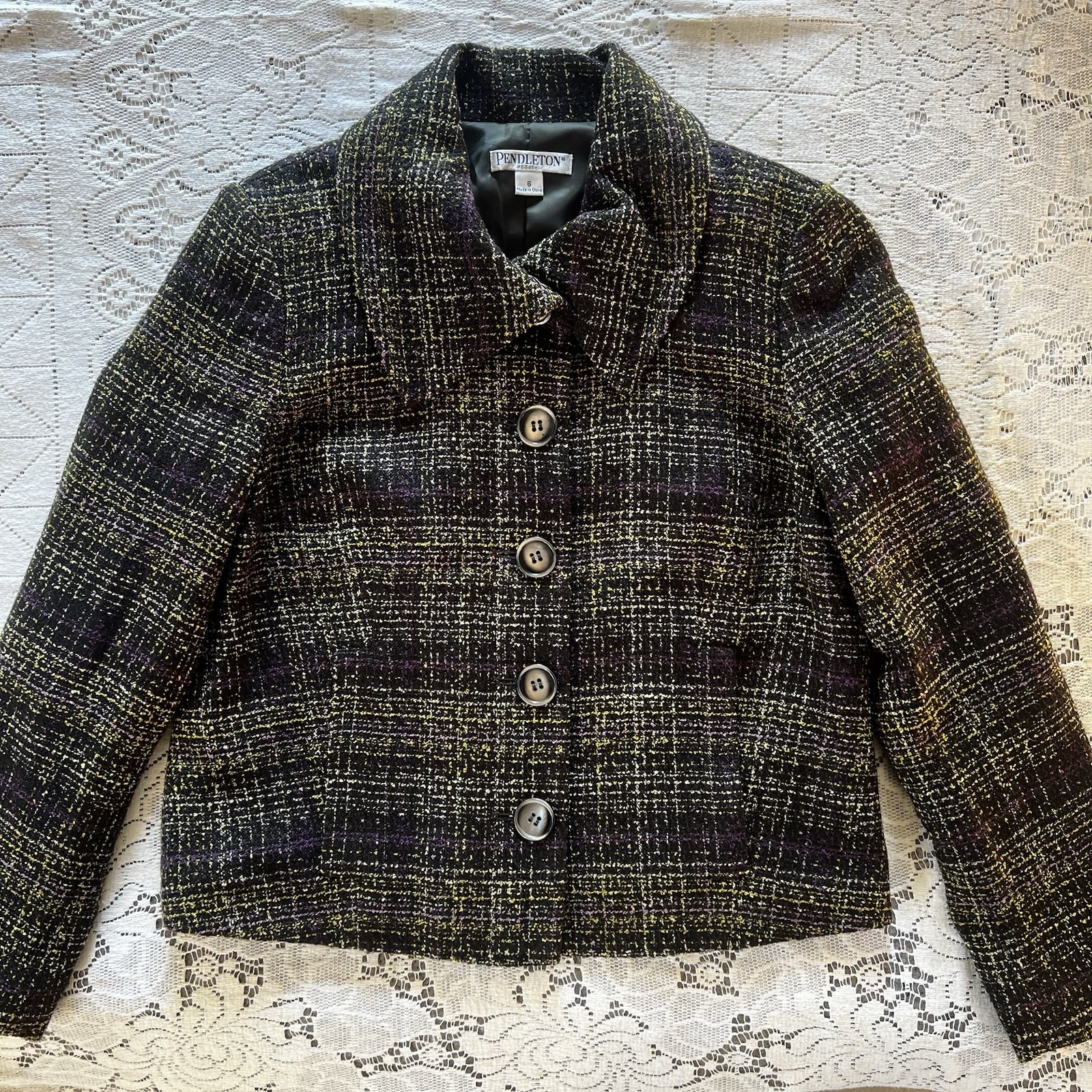 Pendleton Tweed Button-Up Jacket Black Purple Wom… - image 1