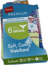 Hanes Premium-Girls 6pk Tagless Briefs-Size 8 ComfortBlend Shrinks Less