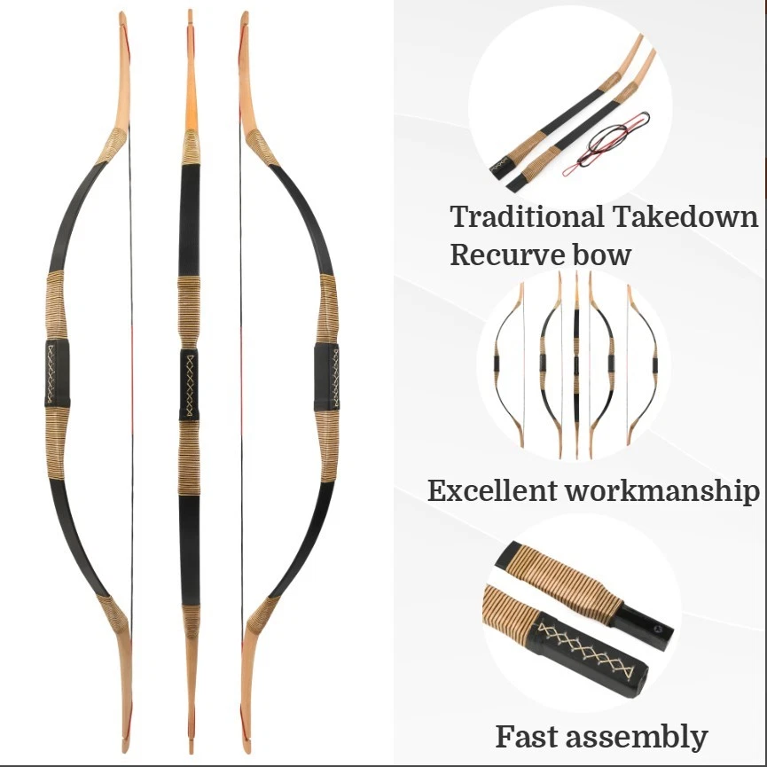 Takedown Traditional Hunting Recurve Bow Kit 20-35lbs Horsebow Mongolian Archery - Image 3 of 4