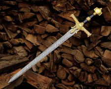 King Solomon Damascus Steel Sword Handmade Medieval Replica w/ Leather Sheath
