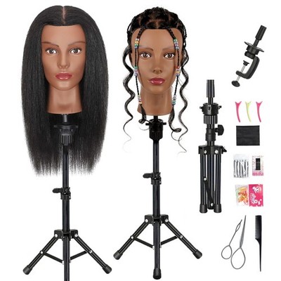 Opini 18 Inch Mannequin Head Human Hair with 100% 18 Inch-Tripod Set, Black 