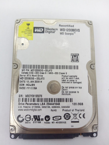 WESTERN DIGITAL *WD1200BEVS-00LAT0* 120GB* SATA HDD Notebook 2,5 Zoll #NFP1876