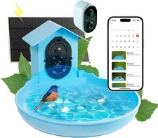 Nature’s Rhythm Smart Bird Bath Feeder Video Recorder AI Bird Identification Blu