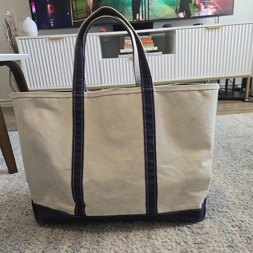Vintage LL Bean Boat and Tote XL Canvas Bag Blue Zip Top Made In Usa