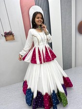 Indian White Lehenga Kediyu Outfit Set Women Navratri Garba Festival Party Wear