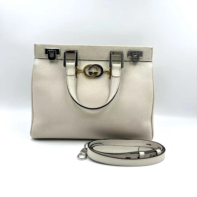 10.21 014 Gucci Zumi White Calfskin Leather Handbag Shoulder Bag