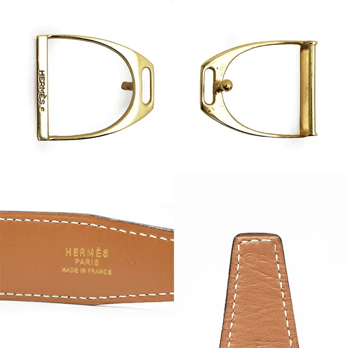 Hermes Leather Belt Men Etrie D Gold Buckle Reversible Black P *Bvj5046