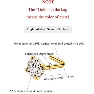 Hypoallergenic CZ Diamond Nose Rings Set