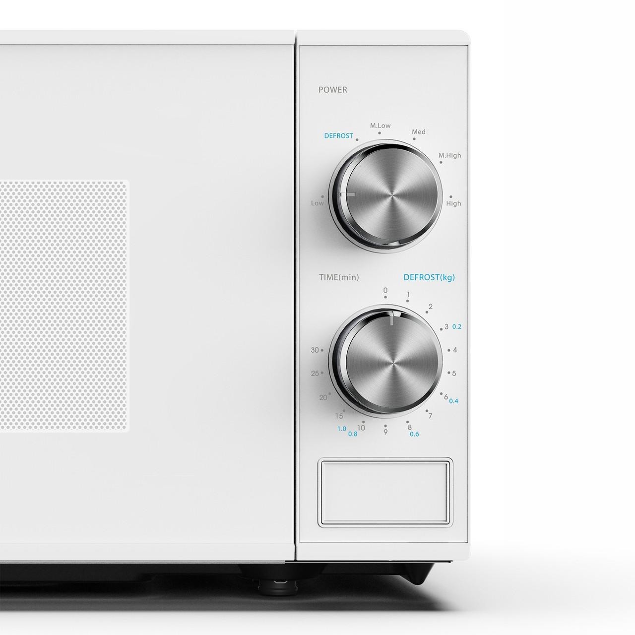 Hyundai Microwave 800W 20L Stainless Steel 6 Power Levels Defrost Dial White