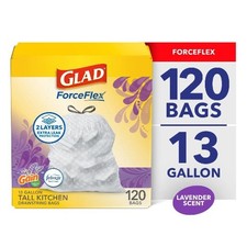 Glad ForceFlex Tall Kitchen Drawstring Trash Bags 13 Gallon, 120 Count