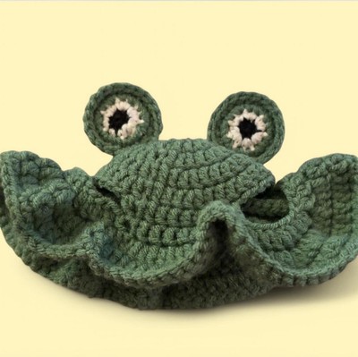 Handmade Crochet Pet Frog Bucket Hat: Sizes XS-XL Available! 