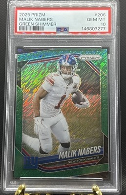 2025 Panini Prizm Malik Nabers Green Shimmer /5 PSA 10 