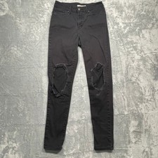 Levi's 721 High Rise Skinny Women 28 Black Distressed Ripped Knee Jeans