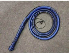 10 Foot Long 12 Pliat Real Bullwhip Black&Blue Genuine Leather