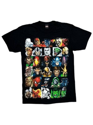 Marvel Comics Mad Engine Black Graphic T-Shirt Spider-Man Hulk Iron Man Wolverin