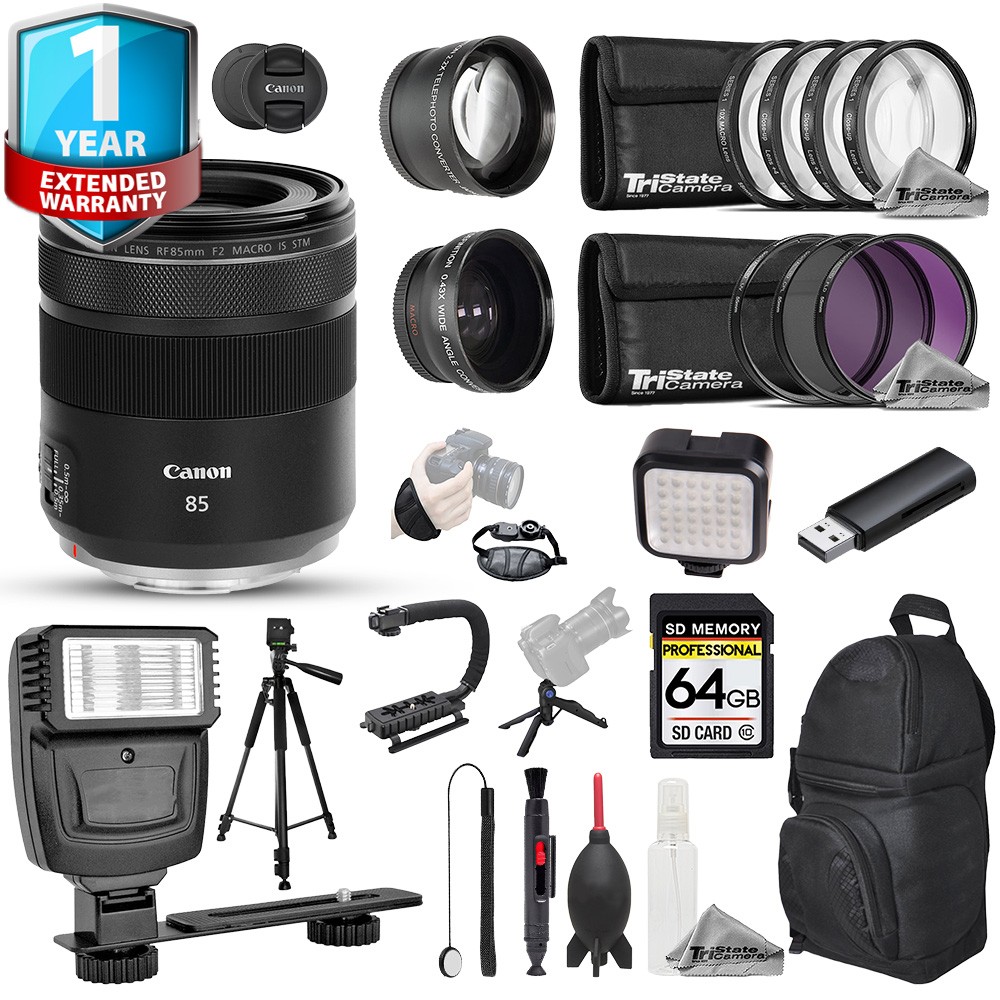 Canon RF 85mm f/2 Macro IS STM Lens - 23pc 64GB Ultra Bundle