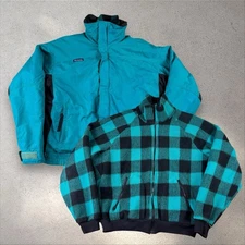 Vintage Columbia 2 in 1 Bugaboo Windbreaker Jacket Mens Sz L Blue Fleece Lined