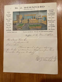 1899 color illustrated letterhead Bernhard Pool Tables